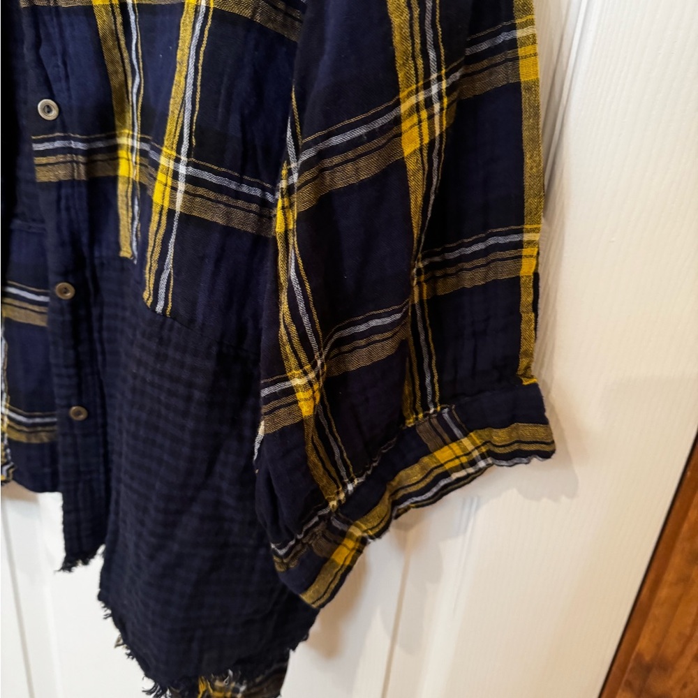 Umgee Yellow and Blue Plaid Button-Up Shirt - Picture 3 of 6
